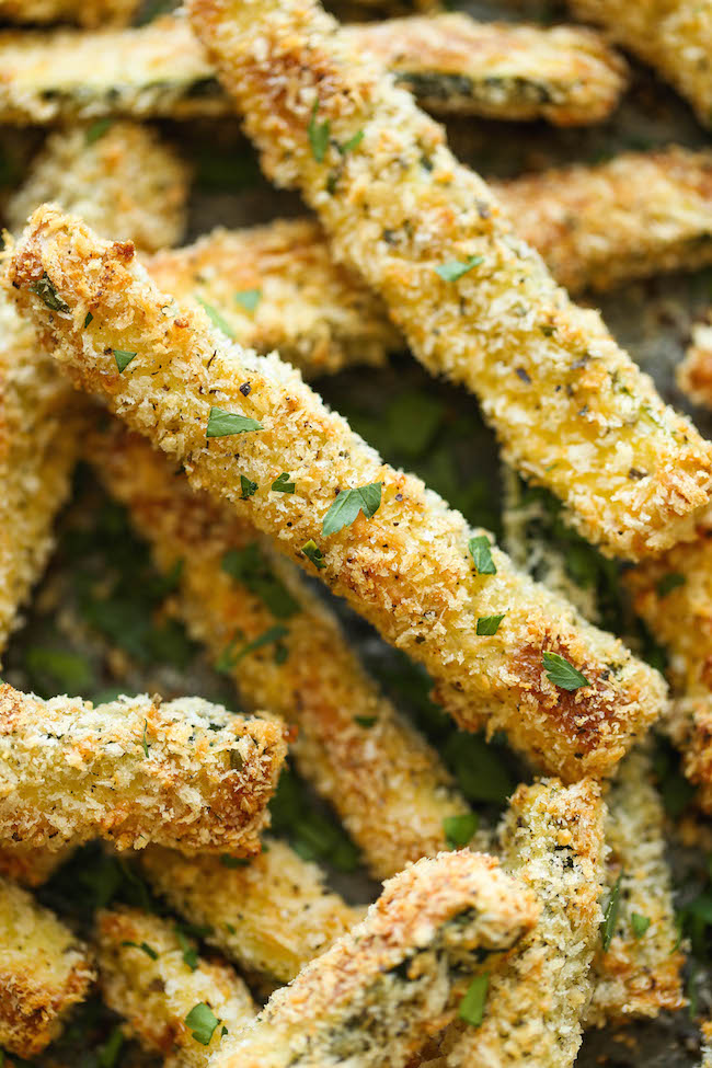 Baked Zucchini Fries - These fries are amazingly crisp-tender and healthy with just 135.4 calories. And no one would ever believe that these are baked!