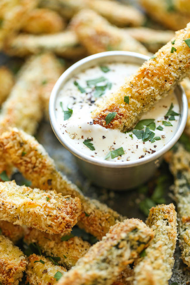 Baked Zucchini Fries - These fries are amazingly crisp-tender and healthy with just 135.4 calories. And no one would ever believe that these are baked!