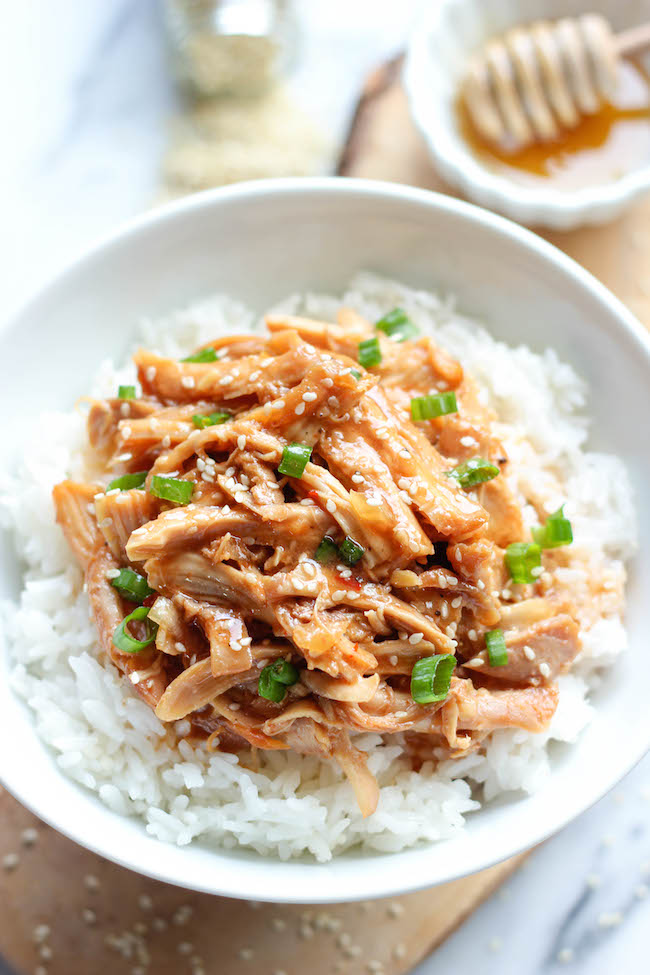 Slow Cooker Honey Sesame Chicken - Simply throw everything in the crockpot for a quick and easy, no-fuss, family-friendly meal!