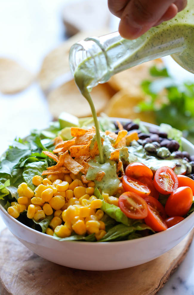 Southwestern Chopped Salad with Cilantro Lime Dressing - A tex-mex style salad with an incredibly creamy Greek yogurt cilantro dressing!