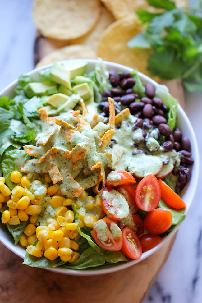 Southwestern Chopped Salad with Cilantro Lime Dressing - A tex-mex style salad with an incredibly creamy Greek yogurt cilantro dressing!