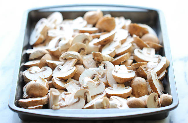 Baked Parmesan Mushrooms - The easiest, most flavorful mushrooms you will ever make, baked with parmesan, thyme and lemon goodness!