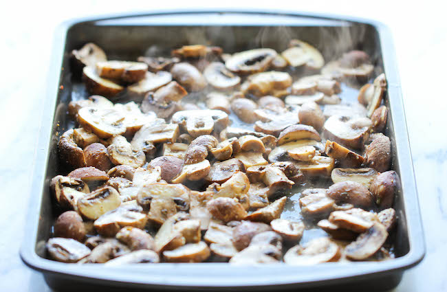 Baked Parmesan Mushrooms - The easiest, most flavorful mushrooms you will ever make, baked with parmesan, thyme and lemon goodness!