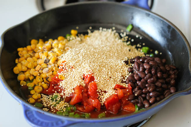 One Pan Mexican Quinoa - Wonderfully light, healthy and nutritious. And it's so easy to make - even the quinoa is cooked right in the pan!