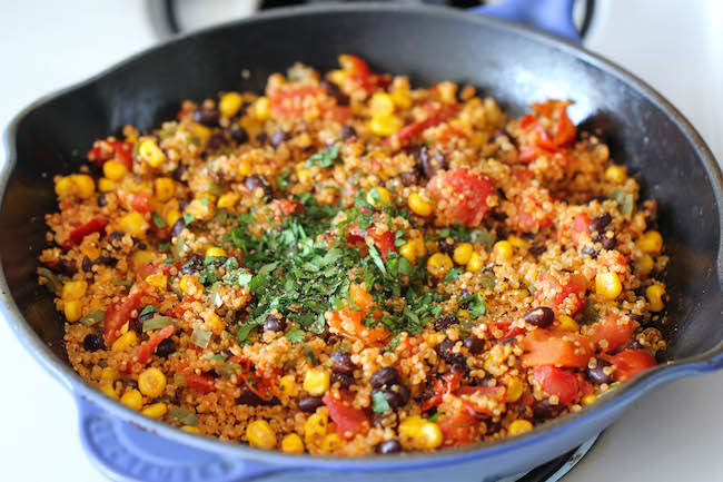 One Pan Mexican Quinoa - Wonderfully light, healthy and nutritious. And it's so easy to make - even the quinoa is cooked right in the pan!