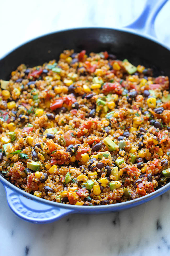 One Pan Mexican Quinoa - Wonderfully light, healthy and nutritious. And it's so easy to make - even the quinoa is cooked right in the pan!