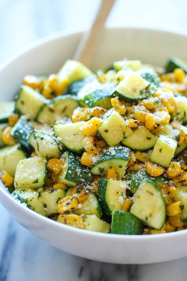 Parmesan Zucchini and Corn - A healthy 10 minute side dish to dress up any meal. It's so simple yet full of flavor!