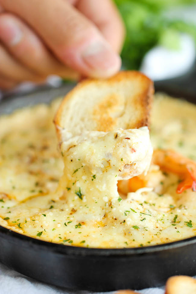 Shrimp Scampi Dip - One of the best (and easiest) dips I've ever had, baked to absolute creamy, cheesy perfection!