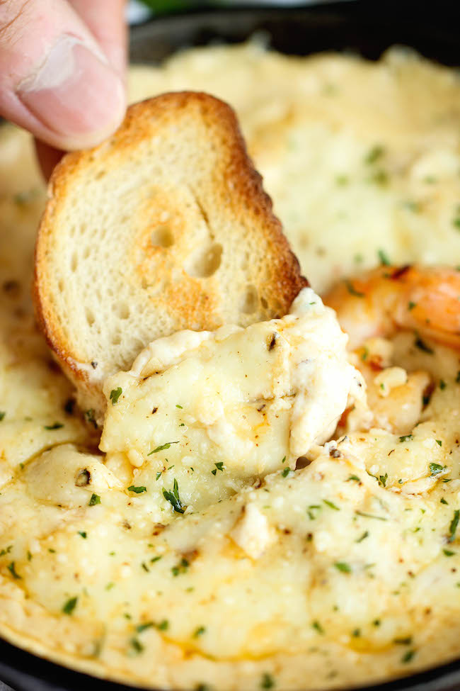 Shrimp Scampi Dip - One of the best (and easiest) dips I've ever had, baked to absolute creamy, cheesy perfection!