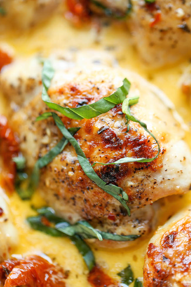 Chicken with Sun-Dried Tomato Cream Sauce - Crisp-tender chicken in the most amazing cream sauce ever. It's so good, you'll want to guzzle down the sauce!