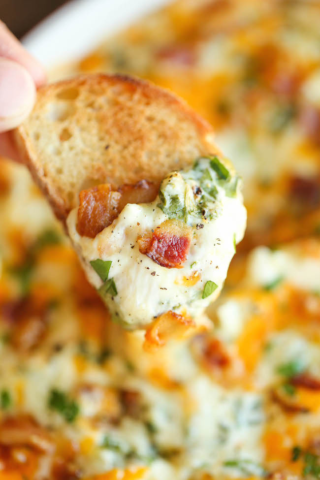 Cheesy Bacon Spinach Dip - The best and cheesiest, creamiest dip you will ever have - after all, you just can't go wrong with bacon!