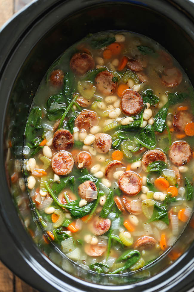 Slow Cooker Sausage, Spinach and White Bean Soup Damn Delicious