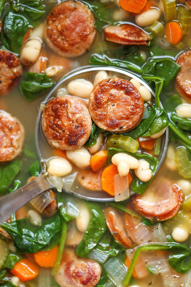 Slow Cooker Sausage Spinach And White Bean Soup Damn Delicious 30070