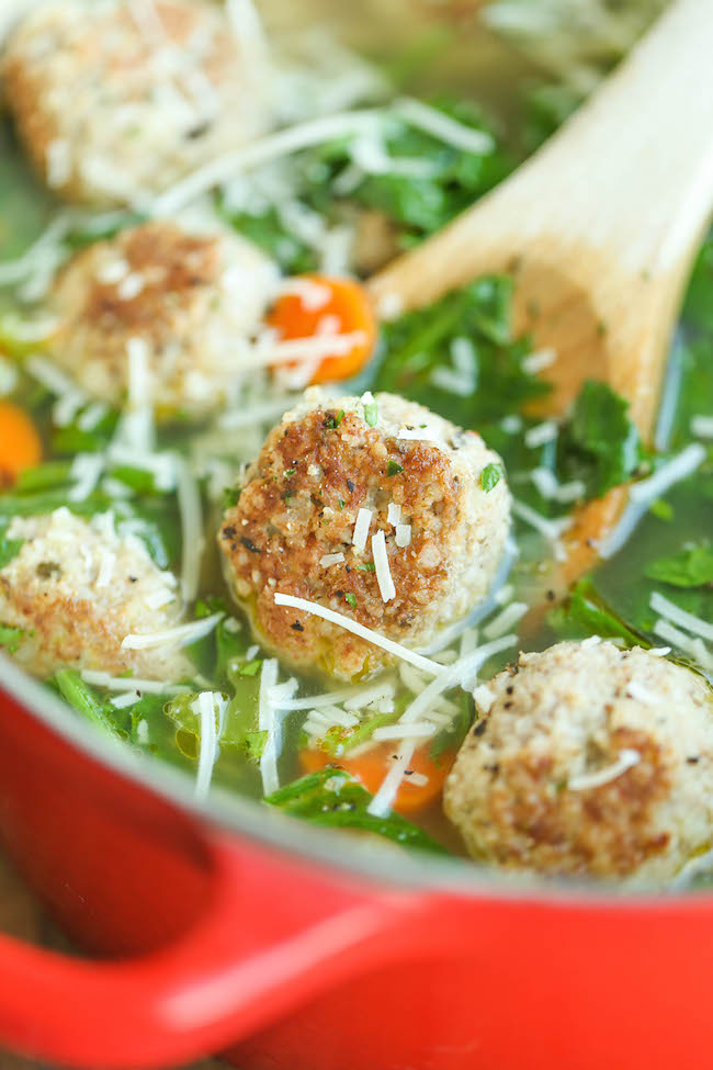 Turkey Meatball and Spinach Soup - A quick and easy hearty soup for any night of the week. And you can even cook/prep/freeze the meatballs beforehand!