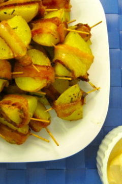 Bacon-Wrapped Potato Bites with Spicy Sour Cream Dipping Sauce