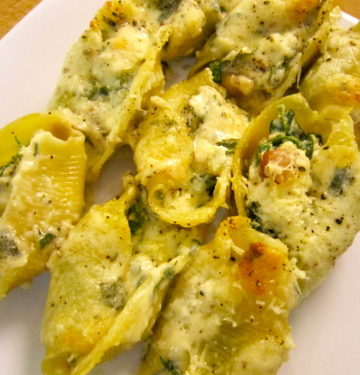 Shells with Crispy Pancetta and Spinach