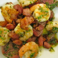 Tri-Tip and Shrimp with Pancetta Chimichurri