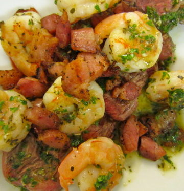 Tri-Tip and Shrimp with Pancetta Chimichurri