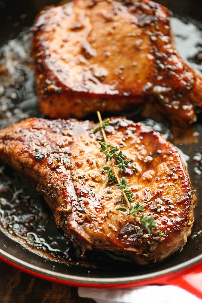 Easy Pork Chops with Sweet and Sour Glaze - The easiest, no-fuss, most amazing pork chops ever, made in 20 min from start to finish. You can't beat that!