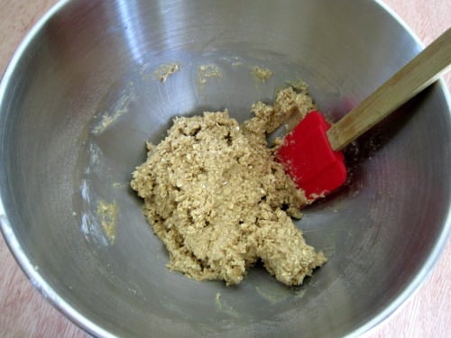 strawberry honey oatmeal bars & april foodie penpals - a mixed butter and sugar on a bowl