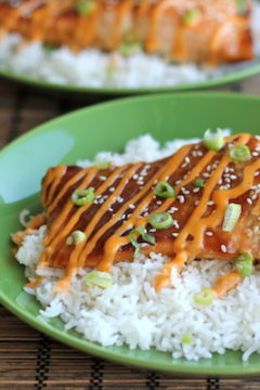 Teriyaki Salmon With Sriracha Cream Sauce