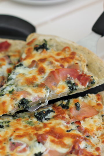 Spinach Prosciutto Alfredo Pizza