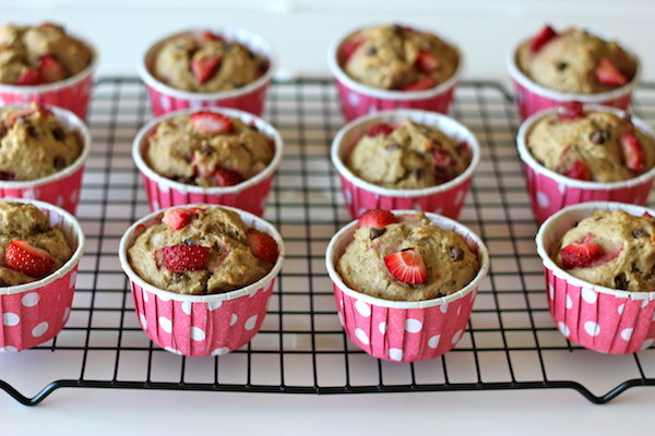 Strawberry Chocolate Chip Muffins - These light and fluffy muffins are the perfect excuse to have chocolate for breakfast!