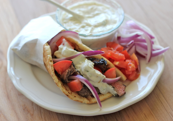 Sirloin Gyros - You can easily make gyros right at home with a healthy homemade Greek yogurt tzatziki sauce!