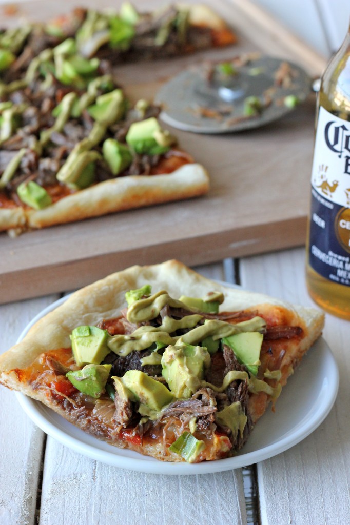 Carnitas Avocado Pizza - Pizza was meant to be smothered in slow-cooked, tender carnitas and drizzled with chipotle avocado mayo!