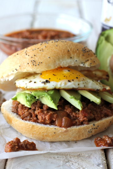 Sloppy Joes with Avocado and Fried Egg