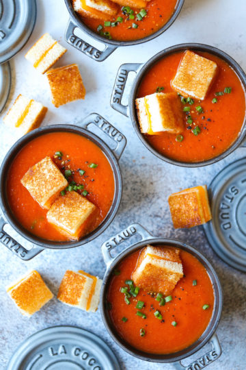 Creamy Tomato Soup with Grilled Cheese Croutons