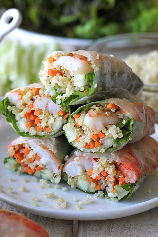 Roasted Shrimp Quinoa Spring Rolls - Quinoa is a wonderful protein-packed substitute for rice noodles in these easy spring rolls!