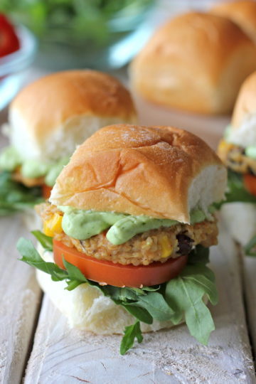 Southwest Quinoa Sliders with Avocado Cream Sauce