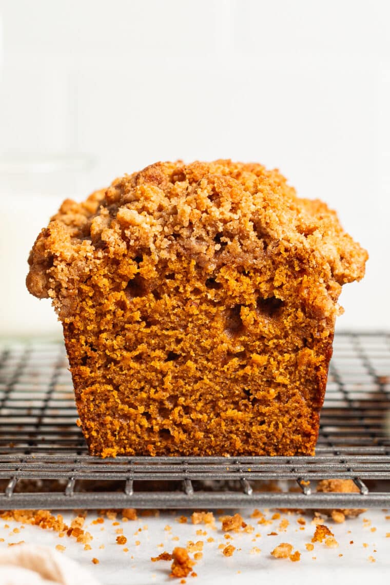 Crumbly Pumpkin Bread (SO EASY, NO MIXER!) - Mini pumpkin bread (lightened up) to satisfy that fall pumpkin craving! So moist + so flavorful.