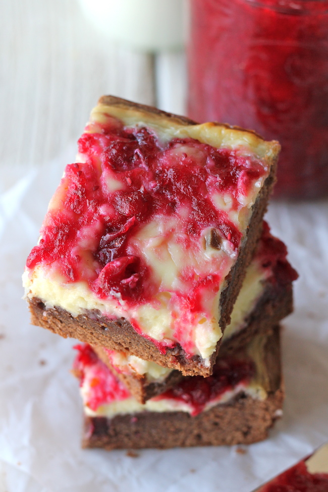 Cranberry Sauce Cheesecake Brownies - A perfect way to use up that leftover cranberry sauce in these decadent, rich cheesecake brownies!