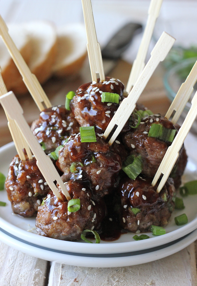 Hoisin Asian Meatballs - These juicy, tender meatballs are smothered with a sweet Hoisin glaze!