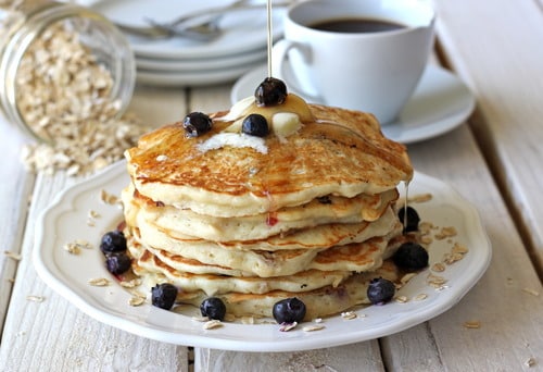 Blueberry Oatmeal Yogurt Pancakes