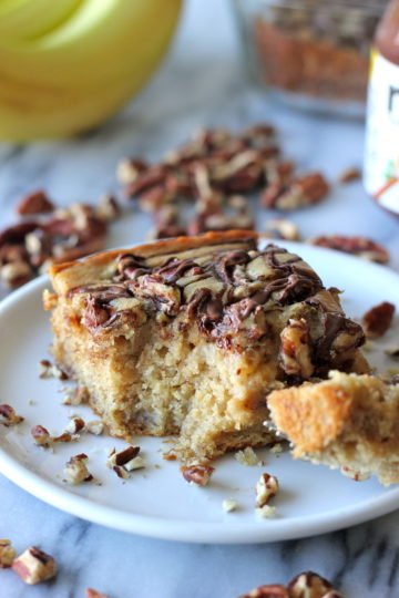 Banana, Pecan and Nutella Swirled Snack Cake