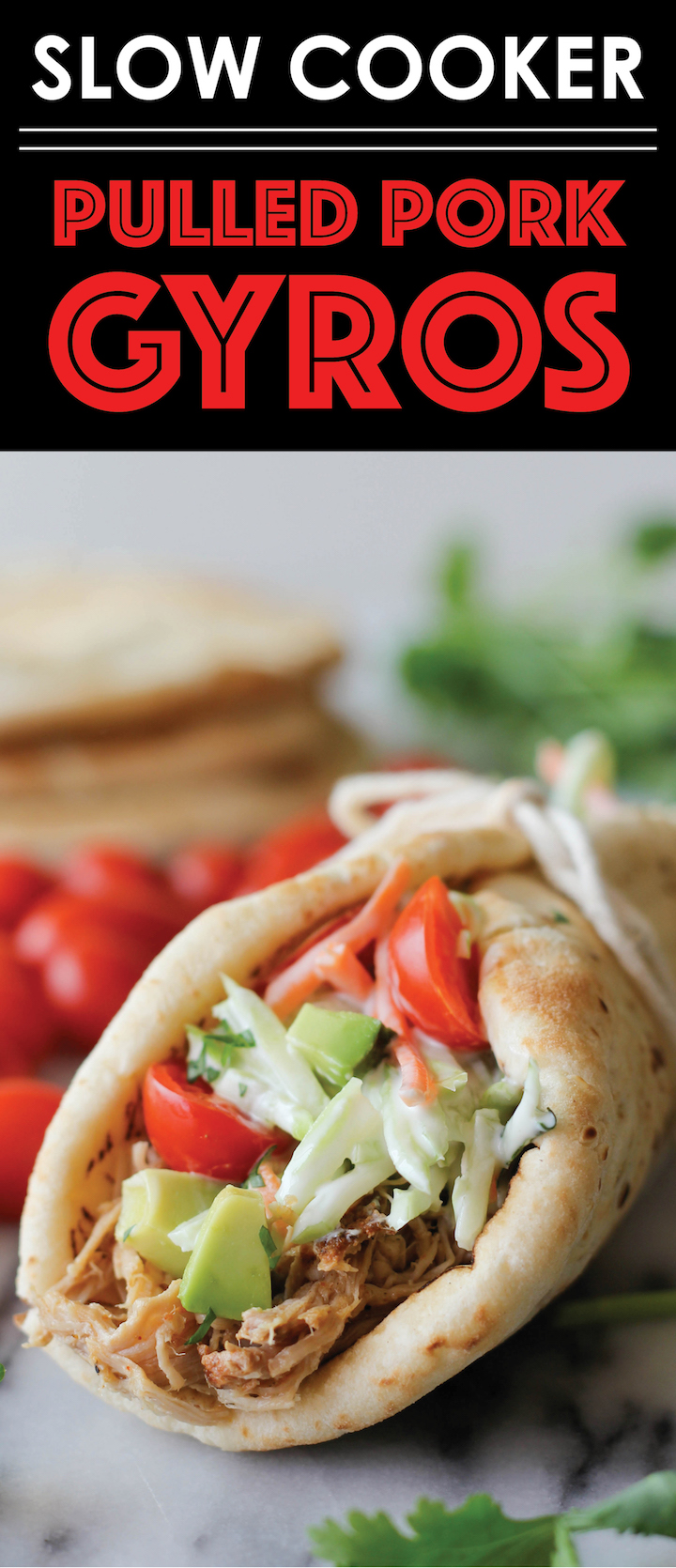 Slow Cooker Pulled Pork Gyros - It’s time to dust off that crockpot with these tender pulled pork gyros! Just let the slow cooker do all the work for you!