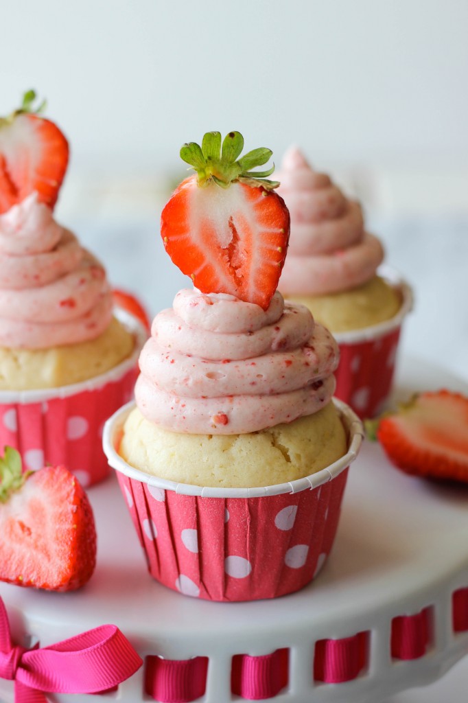 Strawberry Shortcake Cupcakes - Conveniently in cupcake form with a strawberry buttercream that is to die for!
