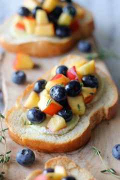 Goat Cheese Crostini with Blueberry and Peach Thyme Salsa
