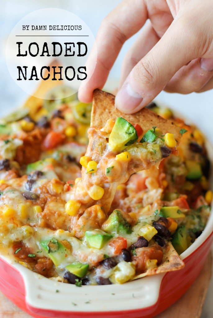 Loaded Nachos - Loaded with both refried and black beans, you definitely won't be missing the meat in these cheesy, vegetarian nachos!