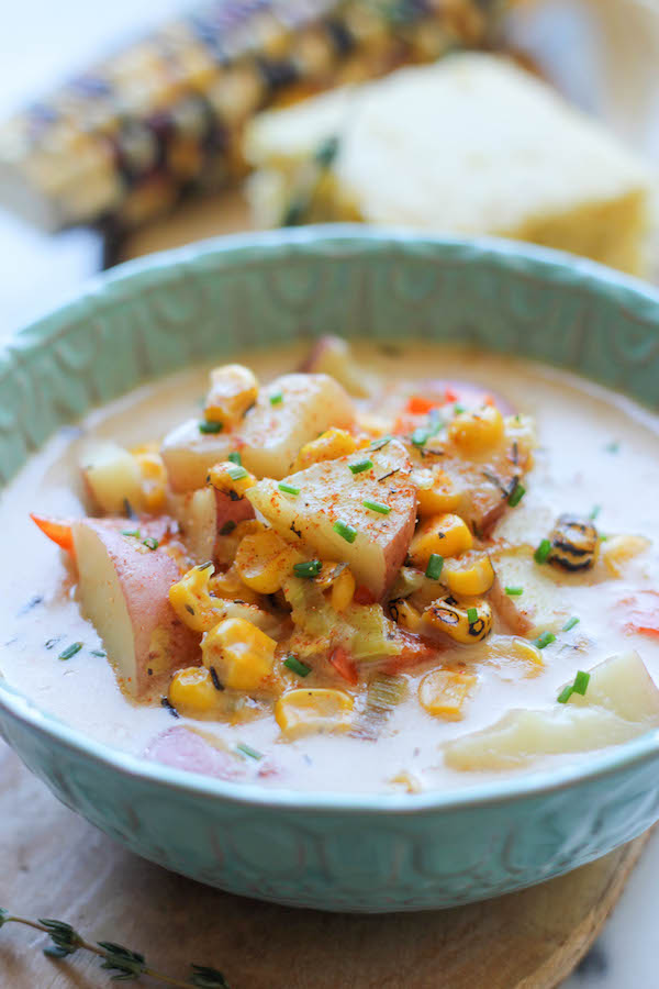 Potato Corn Chowder - A cozy, comforting and hearty potato chowder loaded with roasted corn and leeks!