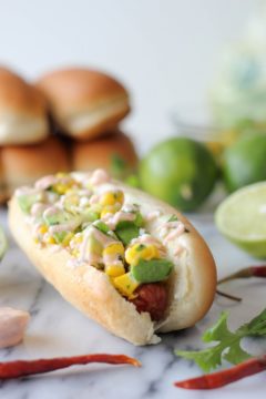 Mexican Hot Dogs with Chipotle Cream