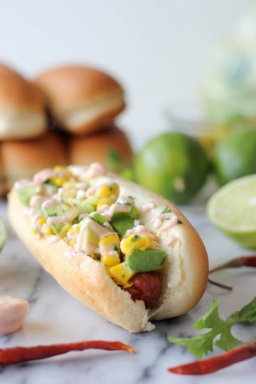 Mexican Hot Dogs with Chipotle Cream
