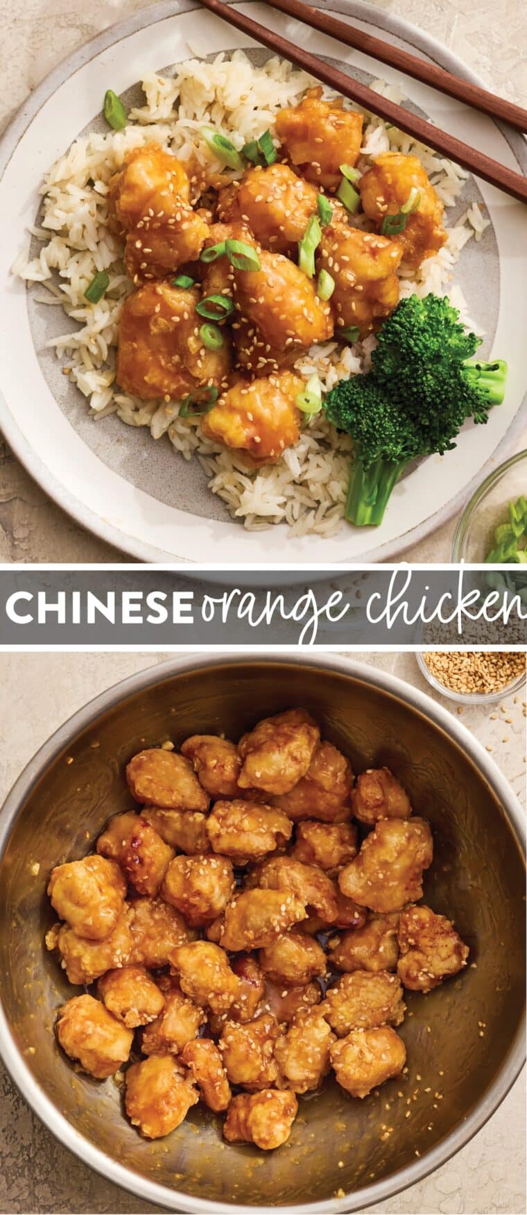 Chinese Orange Chicken - Crispy, golden brown chicken bites tossed in a sweet and tangy orange glaze! A Chinese takeout favorite (made so much better) right at home.