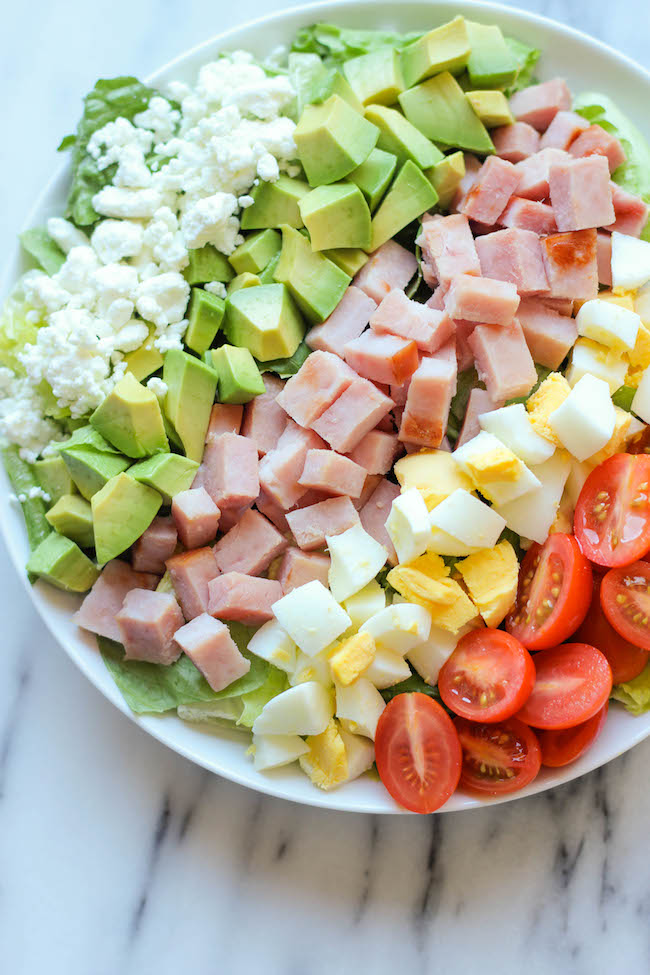 Leftover Thanksgiving Ham Cobb Salad - Use up your leftover ham in this glorious cobb salad with a healthy Greek yogurt ranch dressing!