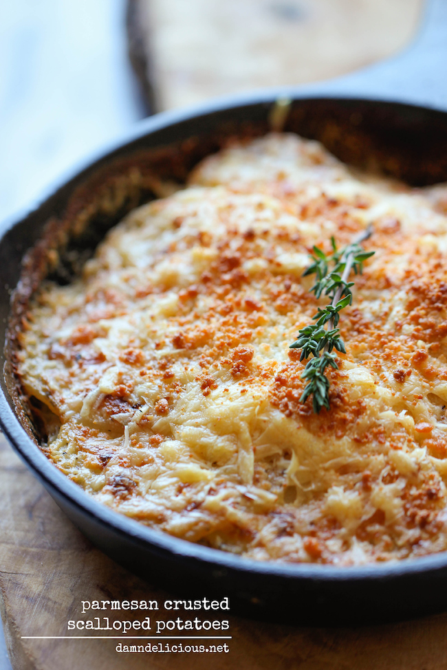 Parmesan Crusted Scalloped Potatoes - Rich, creamy, and cheesy potatoes smothered in heavy cream and Parmesan goodness!