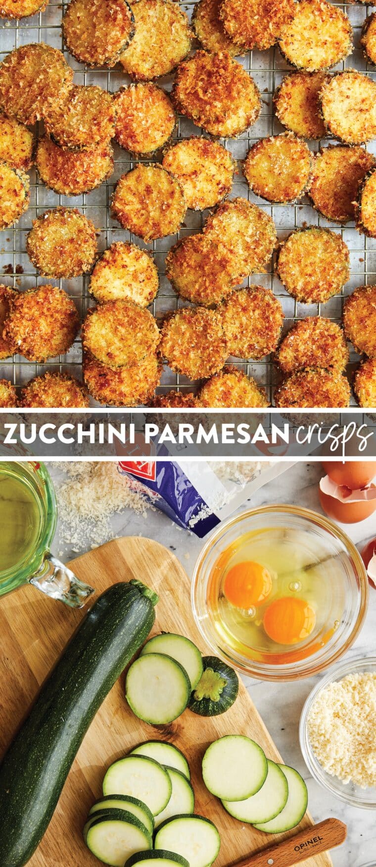 Zucchini Parmesan Crisps - Perfectly golden brown parmesan-crusted zucchini slices (to use up all that summer zucchini!). So crispy, so good!