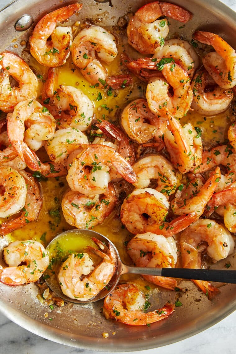 Garlic Butter Shrimp - An amazing flavor combination of garlicky, buttery goodness - so elegant and easy to make in 20 min or less!